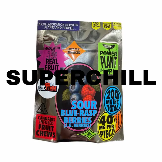Superchill X Powerplant X The Firm -  Sour Blue Raspberry Chews 200mg